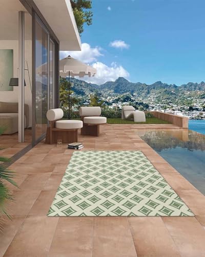 Outdoor Rug 6'x9' for Patio Clearance Large Outside Rug Chenille Patio Rugs Indoor Outdoor Carpet Artistic Geometric Rhombus Texture Green Area Rugs for Camping Porch Deck Balcony - color: Abstractidt8866, size: 6' x 9' (Rectangular)