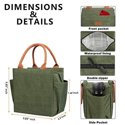 Joymee Lunch Bag Women Insulated Lunch Box Reusable Leakproof Large Spacious Cooler Tote for Womens Mens Adults with Bottle Holder and Side Pockets for Work Office Travel Picnic - Green - color: 04 Green