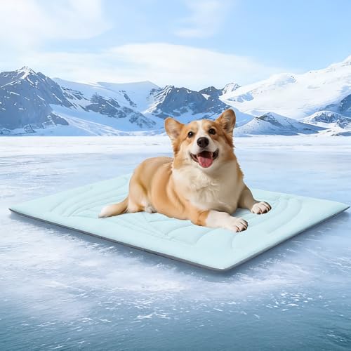 Dog Cooling Mat, 36"x23" Cooling Mat for Dogs and Cats, Arc-Chill Cold Fabric Delivers Rapid and Lasting Cool (Q-Max>0.5), Portable & Washable Pet Pad for Summer - color: Blue, size: Large