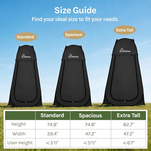 Wolfwise Pop Up Shower Tent for Camping Essentials, Portable Instant Changing Tent with Ventilation Window & Carry Bag, Privacy Dressing Room Bathroom Toilet for Beach & Outdoor, Extra Tall, Black - color: Black, size: Extra Tall: 6'11" H, 47.2" W