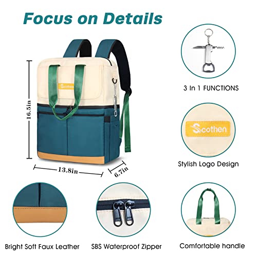 Scothen Backpack Cooler with Double Decker & 12 Ice Packs- Keeps 36 Cans Cold for Up to 24 Hours- Waterproof & Leak Proof Insulated Cooler Backpack- Stylish Cooler Bookbag for Women Travel Work Beach - color: Green