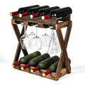 3-IN-1 Countertop Wine Rack with Glass Holder – Store 8 Bottles, 6 Stemware Glasses and Wine Tools | Durable Wooden Wine Bottle Holder | Elegant Home Decor for Kitchen, Dining, and Living Room