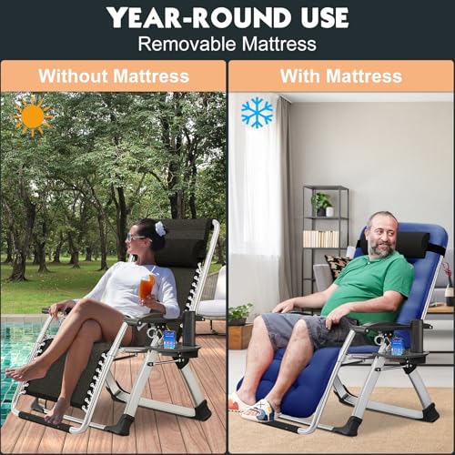 MOPHOTO Zero Gravity Chair, Outdoor Padded Lounge Chair with Side Table, Zero Gravity Recliner Chair, Outdoor Reclining Chair, Sturdy & Comfortable, Supports up to 440lbs - color: Sky Blue, style: Zero Gravity Chair