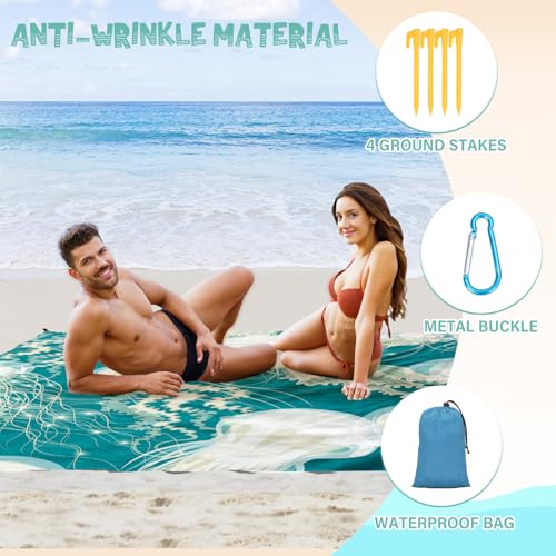 Beach Blanket Waterproof Sandproof 1-7 Adult Oversized 78 '' × 110 '' Lightweight Durable Compact Sand Free Extra Large Beach Mat for Travel Camping Hiking Picnic Blanket - color: Jellyfish, size: 78“x110”
