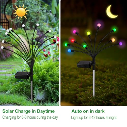 Kohlrabi Solar Garden Lights Outdoor, 10 Pack 80 LED Solar Firefly Lights Waterproof, Sway by Wind, Swaying Light for Yard Patio Backyard Garden Planter Flower Bed Pathway Decoration - color: Multicolor, size: 10 pack