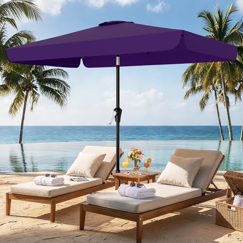 AreShark 6.5 x 10 FT Rectangular Valance Patio Umbrella, Outdoor Umbrella with Tilt and Crank, Market Table Umbrellas W/ 6 Ribs UV Protection for Garden, Deck, Backyard and Pool, Dark Purple - color: Dark Purple, size: 6.5x10 FT