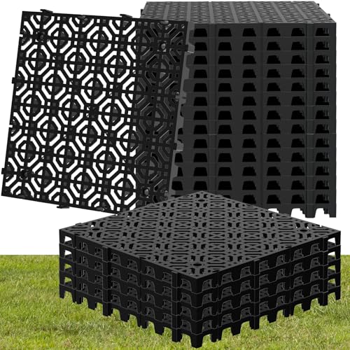 20 Pcs 15.7" x 15.7" Heavy Duty Ground Protection Mats, Interlocking Non-Slip Floor Mat, Heavyweight Gravel Grid Drive on Lawn, 6613 lb Load Permeable Paver for Parking, Outdoor Event Flooring, Black - color: Black
