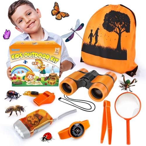 YOPINSAND Kids Explorer Kit & Bug Catcher Kit, Camping Gear for Kids, Outdoor Exploration Set with Backpack & Binoculars, Ideal Outdoor Adventure Toys for Boys Girls 3-12 - color: Orange
