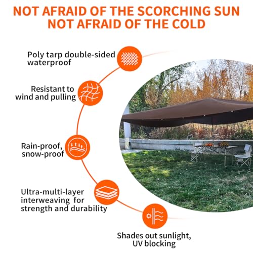 Tarps Heavy Duty Waterproof 8x10ft, 16Mil Poly Tarps with Grommets, UV Resistant, Brown Multipurpose Tarpaulin with Reinforced Edges, Camping, Outdoor Coverings - color: Brown-16mil, size: 8'×10'