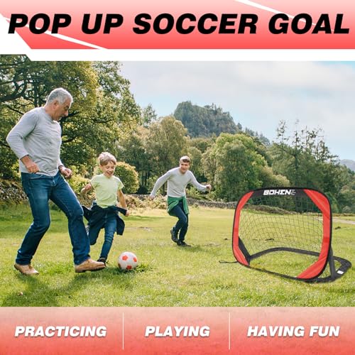 BOHEN Pop Up Soccer Goals for Kids-Foldable Portable Soccer Net for Outdoor Indoor Backyard Beach - color: Red, style: 3.3x2.2 FT, 2 Pieces