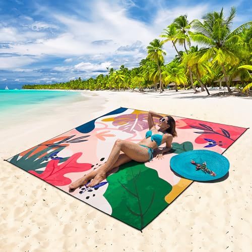 HIHOHO Beach Blanket Waterproof Sandproof Extra Large Beach Mat 79" X 83"/120"x108"for 1-8 Adults Quick Drying Durable Outdoor Picnic Mat for Beach Travel Camping Hiking - color: Colorful Print, size: 79" X 83"（1~3 person）