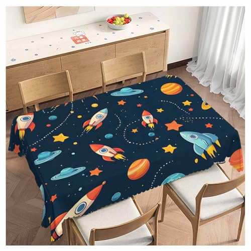 Table Cloth Galaxy Space, Cute Spacecraft Planet Solar System Farmhouse Tablecloth Soft Table Cover for Kitchen Dinning Tabletop Decoration, 52x70 Inch Fitted Tablecloth - color: Galaxy Space
