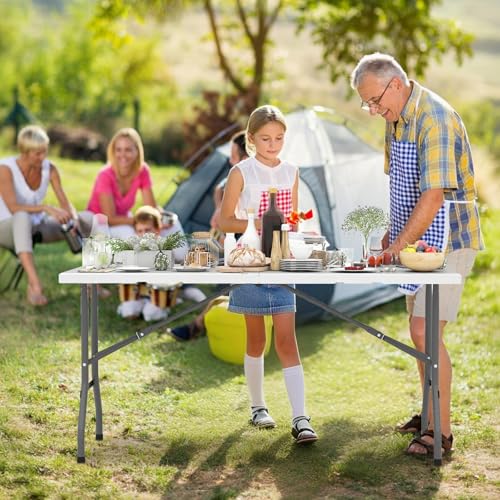 Goplus 5ft Folding Table, Indoor Outdoor Foldable Plastic Folding Tables, Heavy-Duty Rectangular Fold Up Table w/Handle, Portable Utility Card Table for Picnic, Party, Dining, Camping, Beach, White - color: White, size: 5FT