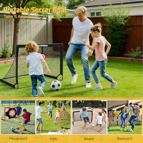 BaseGoal Soccer Goals for Backyard Set of 2, 4x3ft Kids Soccer Goal Portable Pop Up Soccer Net for Kids & Youth, Outdoor Soccer Training Equipment with Soccer Cones, Targets & Accessories