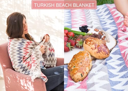 Turkish Beach Towel 35”x67” – 100% Cotton, Quick Dry, Lightweight Oversized Beach Towel for Pool & Travel – Zig Zag Navy Red Color - color: Gypsy Red Navy