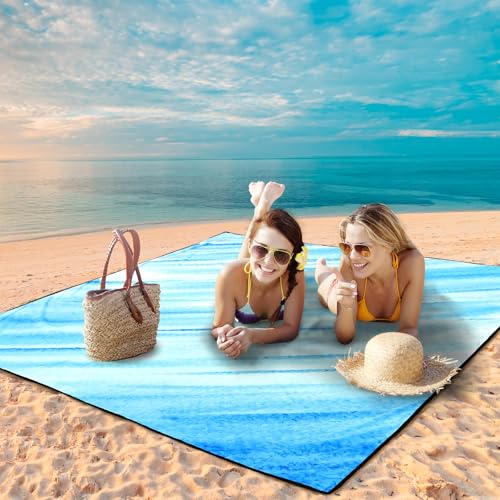 AISPARKY Beach Blanket Waterproof Sandproof Lightweight Durable Compact Sand Free Beach Mat 79”x 83” for 1-4 Adults for Festival Travel Camping Hiking Picnic Blanket (Slanting-BL&W) - color: Slanting-bl&w-ripple