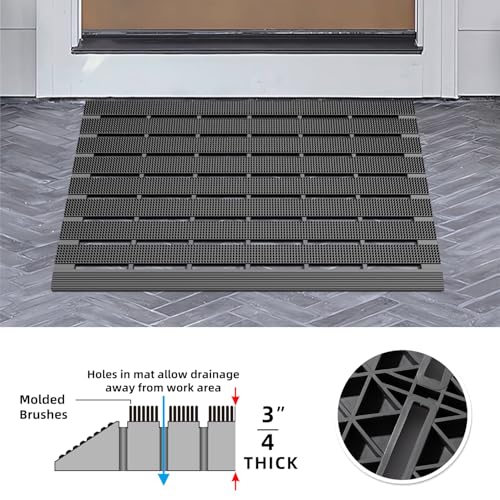 MATALL Waterproof Outdoor Door Mat - 36x24 Inches Non-Slip Drainage Large Door Interlocking Floor Mat for Indoor Home Pool Entry Garage（Gray ） - color: Grey, size: 2' x 3' (Rectangular)