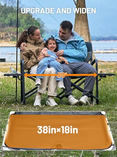 TIMBER RIDGE Double Camping Chair Portable Loveseat, Heavy Duty Folding Camp Couch, 2 person Director Chairs with Cup Holder for Outdoor Lawn Tailgates Picnic Sports Soccer Games Supports 600 lbs Blue - color: Loveseat Blue, style: Loveseat