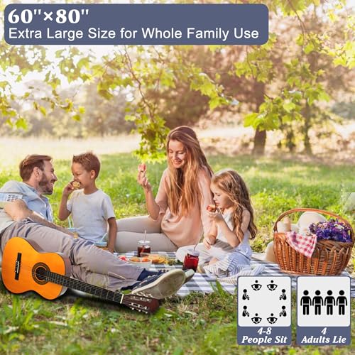 HX&OD Outdoor Picnic Blanket, Extra Large, 80''x60'' Waterproof Foldable Blankets Gingham Picnic Mat for Beach, Camping Grass Lawn Park Accessories Cute Couple Ideas Wedding (Gray, 80”x60”) - color: Grey, size: 5' x 6'8" (Square)
