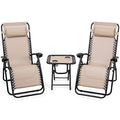 Giantex 3 PCS Zero Gravity Chair Patio Chaise Lounge Chairs Outdoor Yard Pool Recliner Folding Lounge Table Chair Set Backyard Lounge Chairs (Beige) - color: Beige