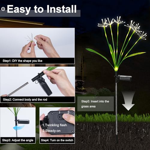 Solar Garden Lights Outdoor: Waterproof 2-Pack DIY Decorative Firework Lights with 2 Modes for Yard Patio Pathway Outside Fairy Decor - Gifts for Women Mom Mothers Day Warm White - color: Warm White, size: 2 Packs
