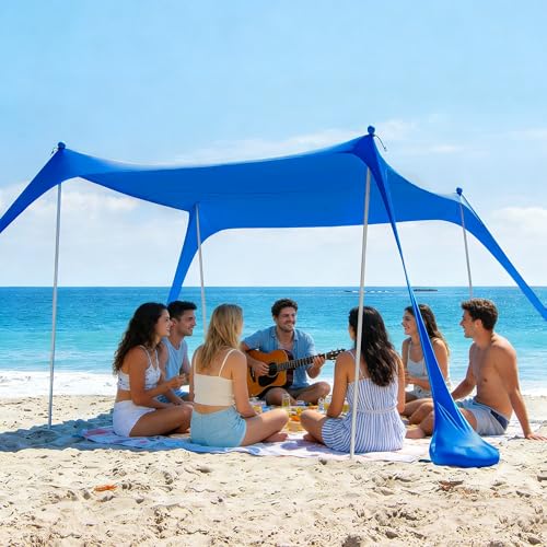 AMMSUN Beach Tent Sun Shelter, 10x10.5 FT Beach Canopy Tent Sun Shade with 4 Sand Anchor & Sand Bags | UPF 50+ Protection | 4 Thickened Poles | Windproof & Lightweight for Camping, Blue - color: Blue, size: 10x10.5 FT (4 Pole)