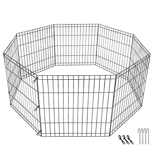 Puppy Pet Portable Folding Playpen 8 Panel Indoor Outdoor Metal Animal Exercise Dog Fence (24'' H)