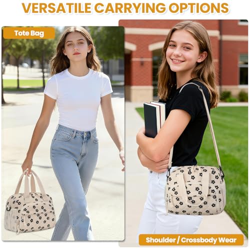 ELONGRIVER Corduroy Insulated Lunch Bag for Women Teen Girls, Portable Adult Lunch Box, Reusable Tote Cooler Bags, Lightweight Womens Lunch Bags with Front Pockets for Work School Picnic Travel,Floral - color: Floral