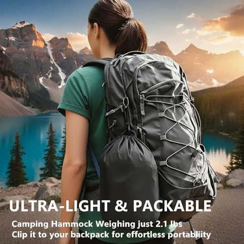 Camping Hammocks, Single Hammock with Tree Straps, Portable Lightweight Parachute Nylon Camping Gear for Outside Hiking Beach Backpack Survival Travel (Silver Gray) - color: Silver Gray