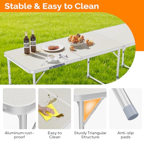 VINGLI 6ft Folding Camping Table with Carry Handle,Portable Utility Table Multipurpose for Party Picnic Tailgating Outdoor Patio Garden Indoor Kitchen … - color: White, size: 6ft