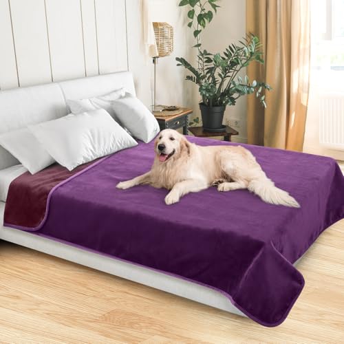 LOOBANI Waterproof Dog Blanket for Bed: Spill-Proof Puppy Blankets for Small Medium Dogs Washable, Reversible Soft Flannel Pet Throw for Couch Sofa Cover, Travel, Camping, 30" x 40", Purple - color: Purple, size: 30" x 40"