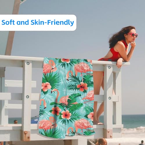 Flamingos Beach Towel,Tropical Pink Flamingos and Jungle Palm Leaves Lightweight Compact Sand Free Quick Dry Oversized Pool Swimming Towels for Girls Women Adults,29.5"×59" - color: Tropical Pink Flamingos and Jungle Palm Leaves