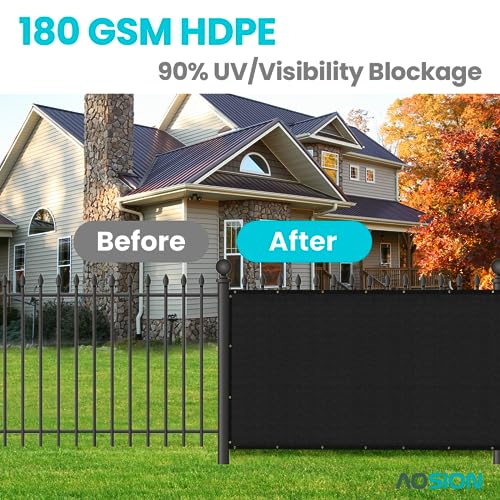 AOSION 4' x 25' Privacy Screen Fence 180 GSM Heavy Duty 90% Blockage Windscreen Mesh Shade Net Cover for Wall Garden Yard Chain Link Fence Privacy with Gloves & Zip Ties (Black) - size: 4' x 25' Black