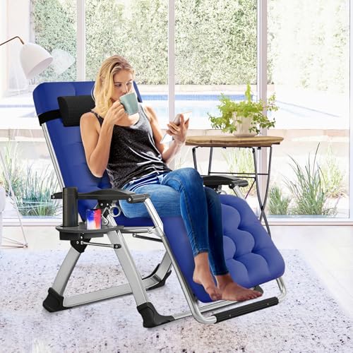 Slsy Zero Gravity Chair, Reclining Lounge Chair with Removable Cushion & Tray for Indoor and Outdoor, Patio Recliner Folding Reclining Chair - color: Lake, style: Zero Gravity Chair
