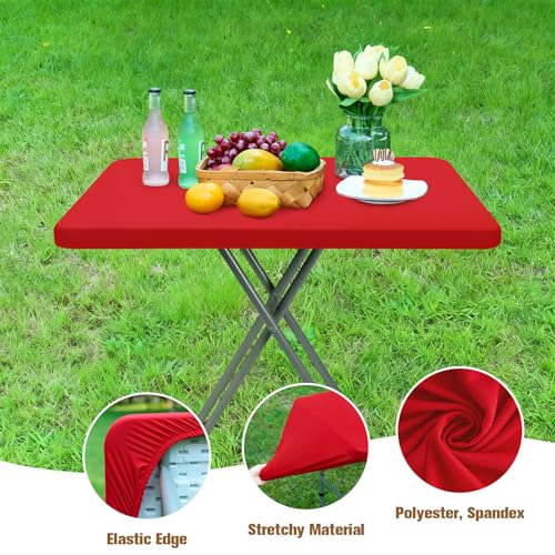 Fitted Rectangle Tablecloth 20 x 30 Inch Elastic Table Cloth for 2.5ft Table, Stretch Spandex Table Cover Red Washable Polyester Table Top Cap Cover for Dining Picnic Camping Indoor and Outdoor - color: Red, size: 30" x 20" (Rectangular)