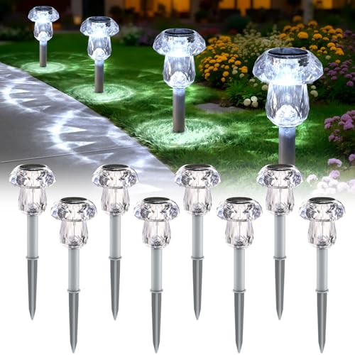 Mancra Solar Pathway Lights Outdoor, 8 Pack Mushroom Solar Lights Outdoor Waterproof Dusk to Dawn Solar Garden Lights for Yard Walkway Garden Decor, Cool White - color: Cool White