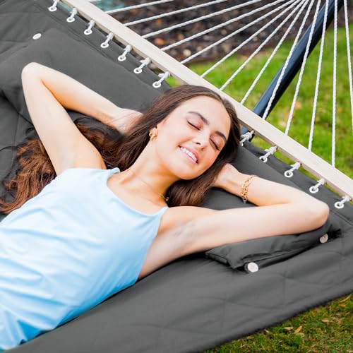 ANOW Double Hammock with 12FT Heavy Duty Steel Stand Included, 2 Person Hammock with Stand for Outdoors, 450 LBS Weight Capacity, Gray - color: Grey, size: 2 Person With Stand