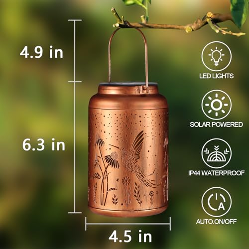 Solar Lanterns Outdoor Waterproof Hummingbird Garden Decor Gifts for Women Mom Grandma Hanging Lights Metal Decoration Outside for Yard, Patio,Backyard,Porch(Long-Tailed Hummingbird) - style: Long-tailed Hummingbird