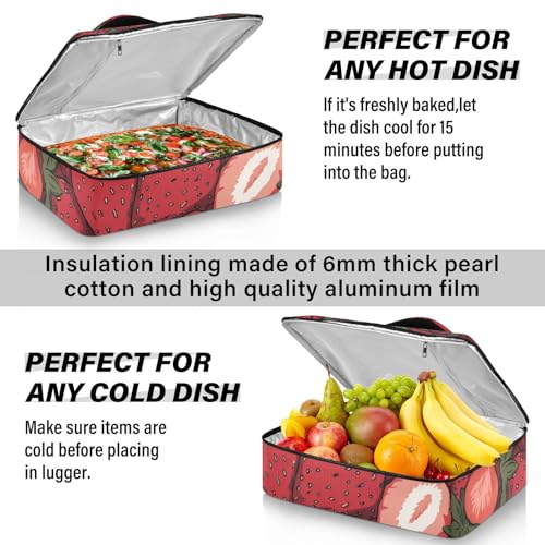 Casserole Carriers for Hot or Cold Food Reusable Casserole Dish Carrier Insulated Thermal Large Capacity Durable Perfect for Party Camping Family Gatherings Yellow Fish - color: Cartoon Red Strawberry