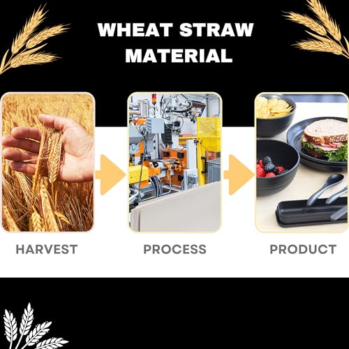 ECOSTAR Wheat Straw Dinnerware Sets Unbreakable Plates Bowls and Cups Reusable Utensils Dishwasher Microwave Safe Bowls and Plates Sets (Black) - color: Black