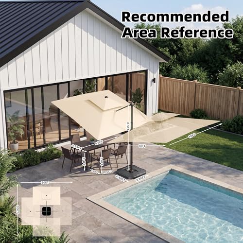 10x10 FT Cantilever Patio Umbrella Double Top Outdoor Square Large Heavy Duty Aluminum Offset Umbrellas with 7 Level Tilt 360-degree Rotation for Pool Garden Deck, Beige - color: Beige, size: 10' X 10' - Umbrella Only