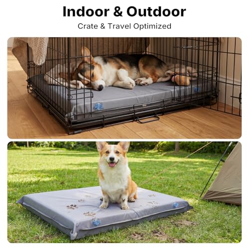 Veehoo Outdoor Waterproof Dog Bed, Water-Resistant Orthopedic Dog Bed for Small Medium Dogs 30 Inch Pet Bed Crate Pad Mattress, Gray