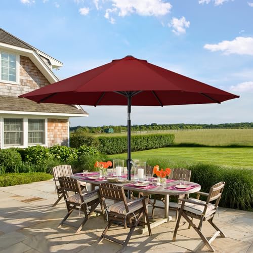MASTERCANOPY 10FT Patio Umbrella with Push Button Tilt and Crank, Outdoor Market Umbrella with 8 Sturdy Ribs, UV Protection & Waterproof for Garden, Deck, Backyard, Pool (Burgundy) - color: burgundy, size: 10FT