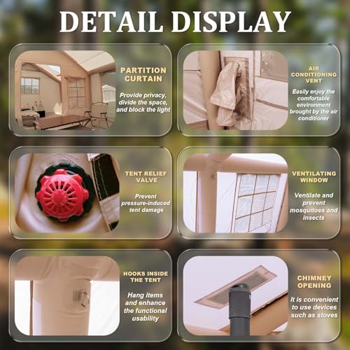 SENLEETO Inflatable Tents for Camping, Large Inflatable Camping Tent with Hand Pump, Easy Setup Tents for 4-6 People, Portable Glamping Tent - size: 157.5 inch*118.1 inch*86.6 inch/10-12 People