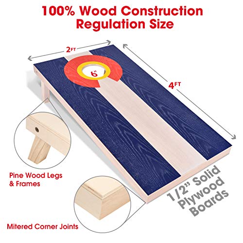 GoSports 4 x 2 ft Flag Series Wood Cornhole Sets – American Flag or State Flags – Includes 2 Regulation Size Boards, 8 Bean Bags, Carrying Case and Rules - style: Colorado Flag