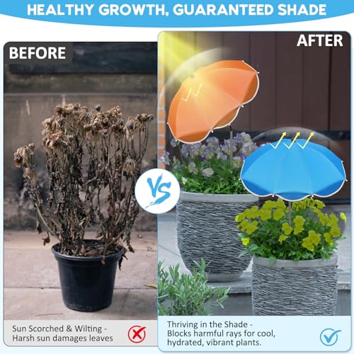 QRRICA 23.6" Adjustable Garden Umbrella Shade for Outdoor Use, Potted Greenery & Garden Beds – Angle-Adjustable Sun Protection - color: 4-pack