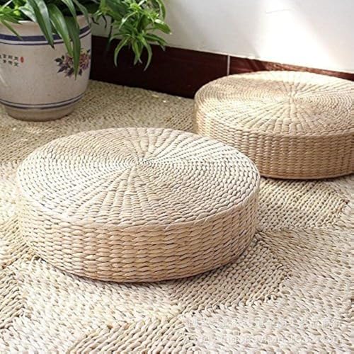 Japanese Style Handcrafted Eco-Friendly Padded Knitted Straw Flat Seat Cushion,Hand Woven Tatami Floor Cushion Corn Maize Husk (Dia40cm/15.8" x 10cm/4") - style: Dia40cm/15.8 Inch x 10cm/4 Inch