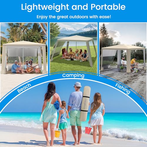 MoKo Beach Cabana, 8'×8' Large Beach Canopy with Side Wall, UPF 50+ Protection Easy Setup Beach Tent Sun Shelter, Adjustable Height Wind Resistant Cabana Beach Tent for Whole Family, Khaki - color: Khaki