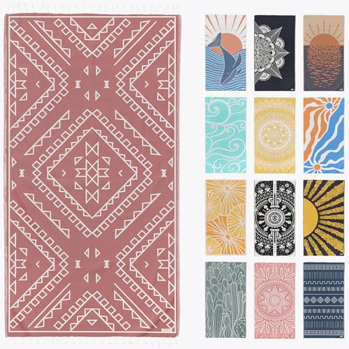 FESHKA Sand Proof Turkish Beach Towel – Oversized, Quick Dry & Lightweight Travel Towel - 100% Organic Cotton Beach Blanket - Perfect for Bath, Pool & Picnic | Bohemian (Maroon) - color: 05 - Maroon