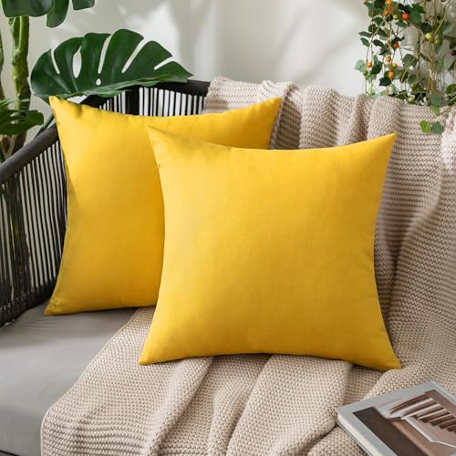 MIULEE Pack of 2 Decorative Outdoor Solid Waterproof Throw Pillow Covers Faux Linen Garden Farmhouse Cushion Cases for Summer Patio Tent Balcony Couch Sofa 16x16 Inch Mustard Yellow - color: Mustard Yellow, size: 16" x 16" (Pack of 2)
